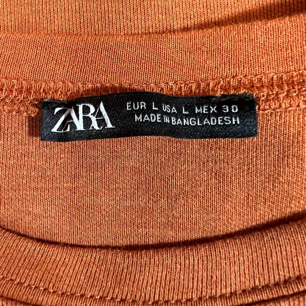 ZARA Trafauluc T-shirt Burnt Orange Cotton Blend Dress Fall Size Large - Picture 3 of 9